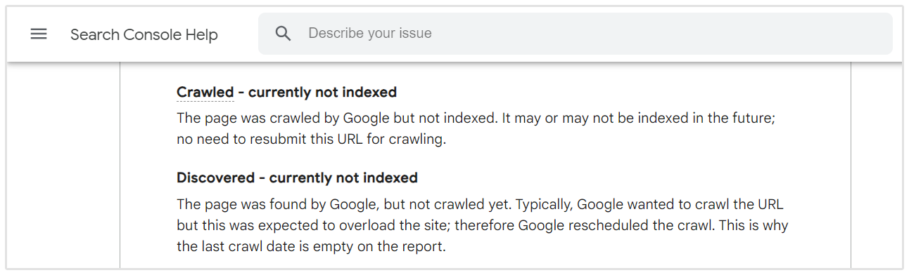 Problemi di indicizzazione di Google Search Console
